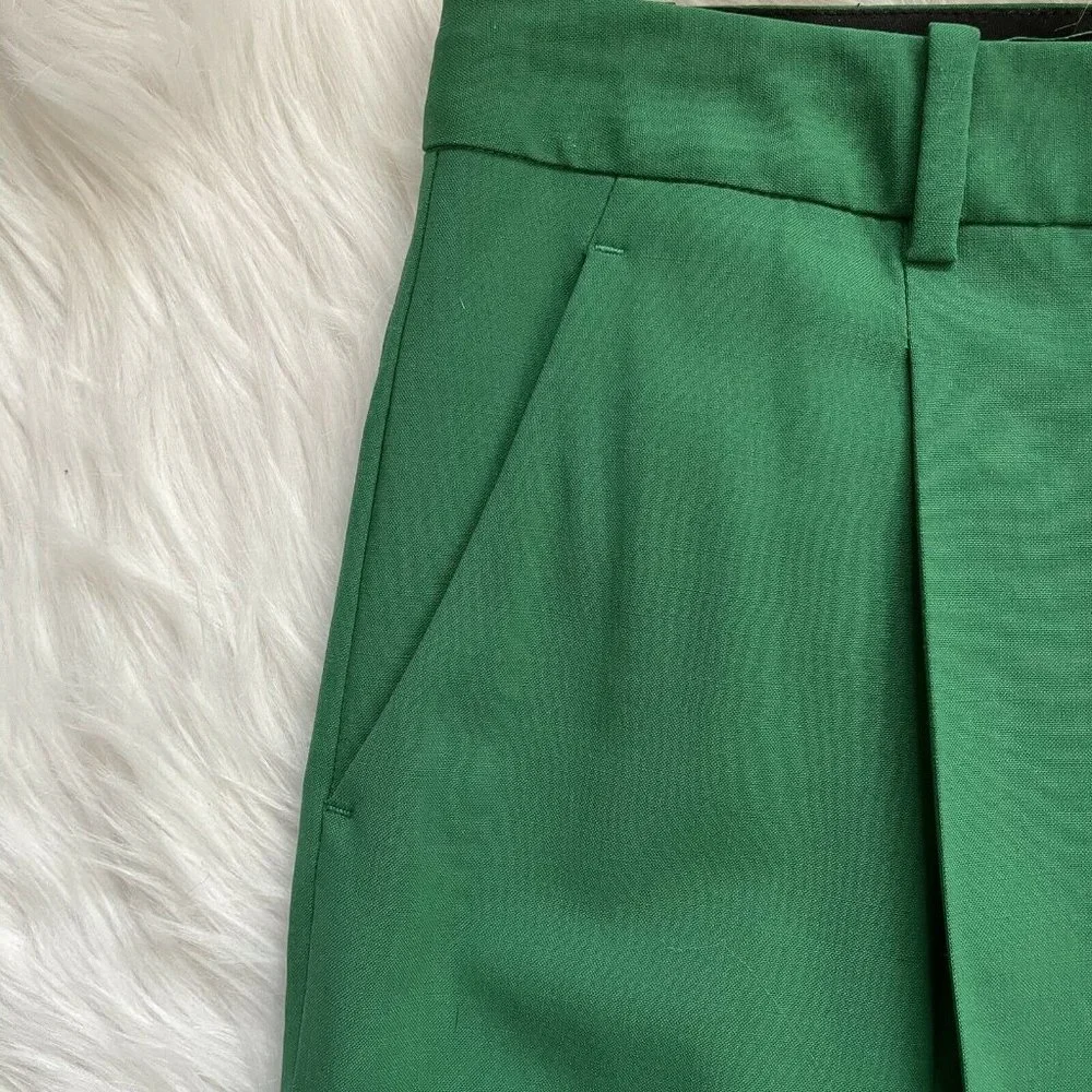 Diane Von Furstenberg Academia Preppy high Waisted Cotton Green pleaded Trousers